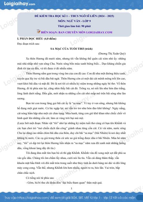 Đề thi học kì 1 Văn 9 - Đề số 7